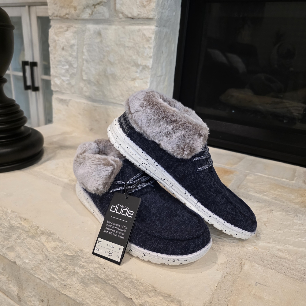 Hey Dude Navy Britt Fur Lined Shoes